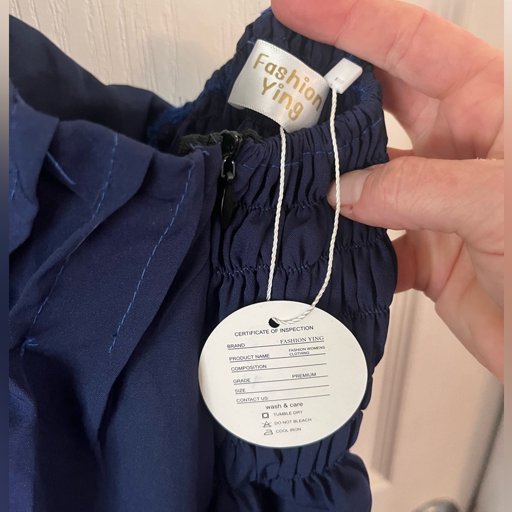 NWT Navy Blue Tiered Halter Mini Sundress Smocked Sz Small Tie Neck Bohemian - Picture 9 of 10